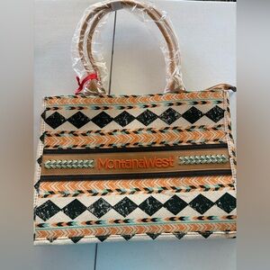 Montana West Geometric Tote Bag - Black, Orange, Tan